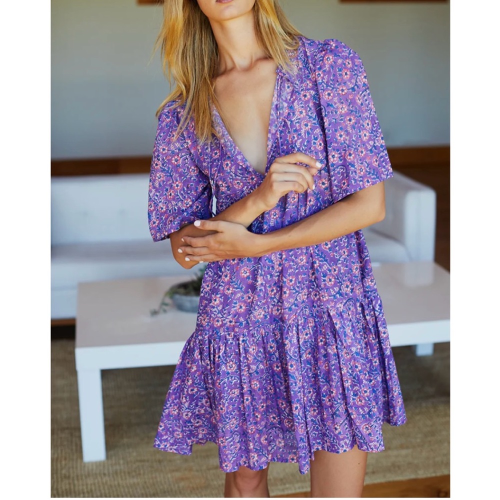 India Collection Emerson Fry Organic Cotton Violet Wildflower Isla Dress M/L